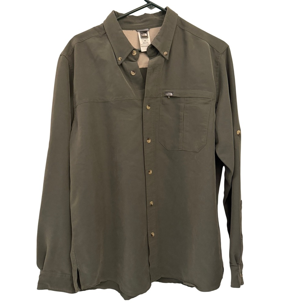 The North Face Hiking Shirt Mens Medium Green Excellent Long Sleeve Button Down